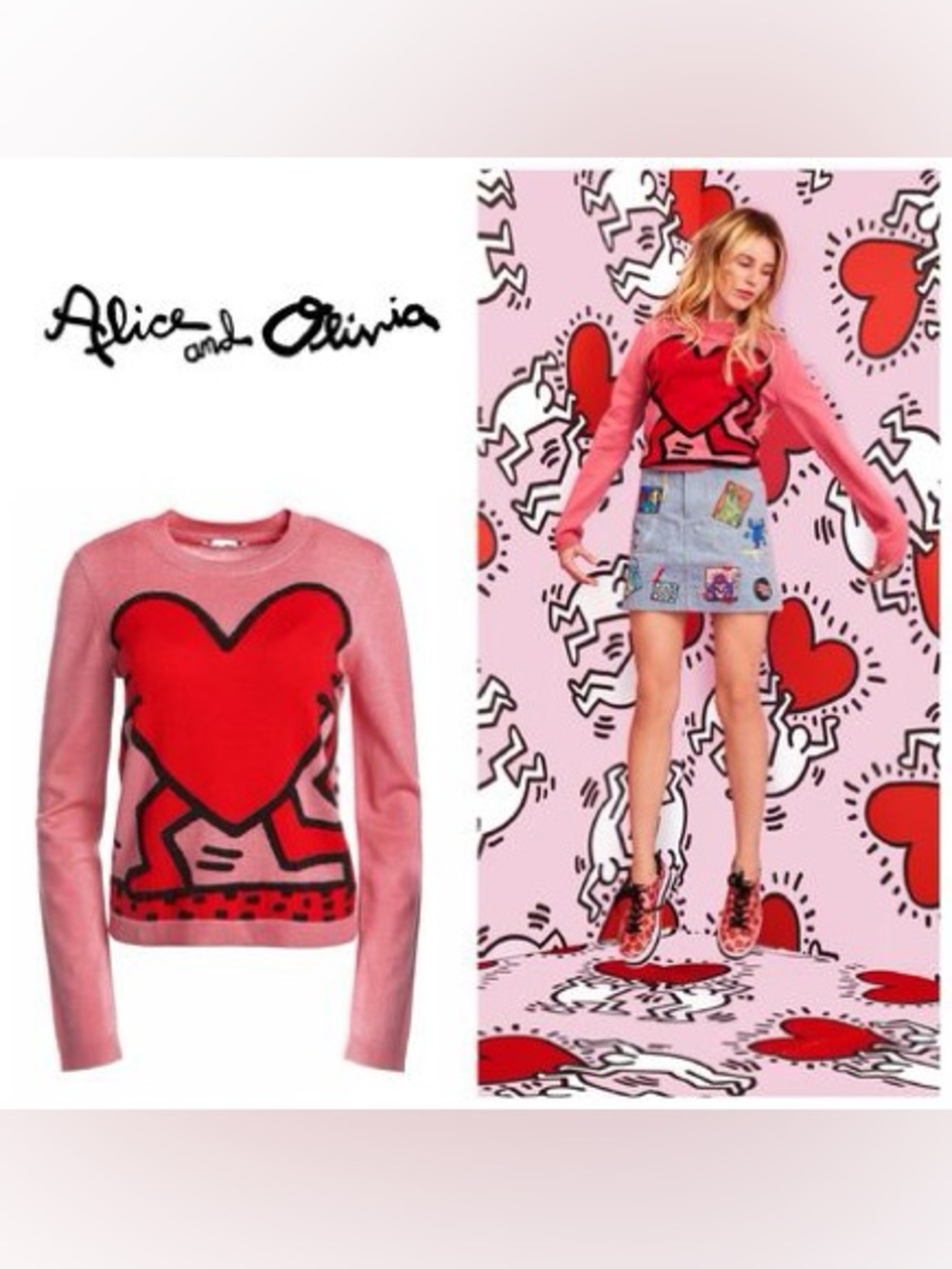 Alice + Olivia x Keith Haring Chia Heart Sweater S
